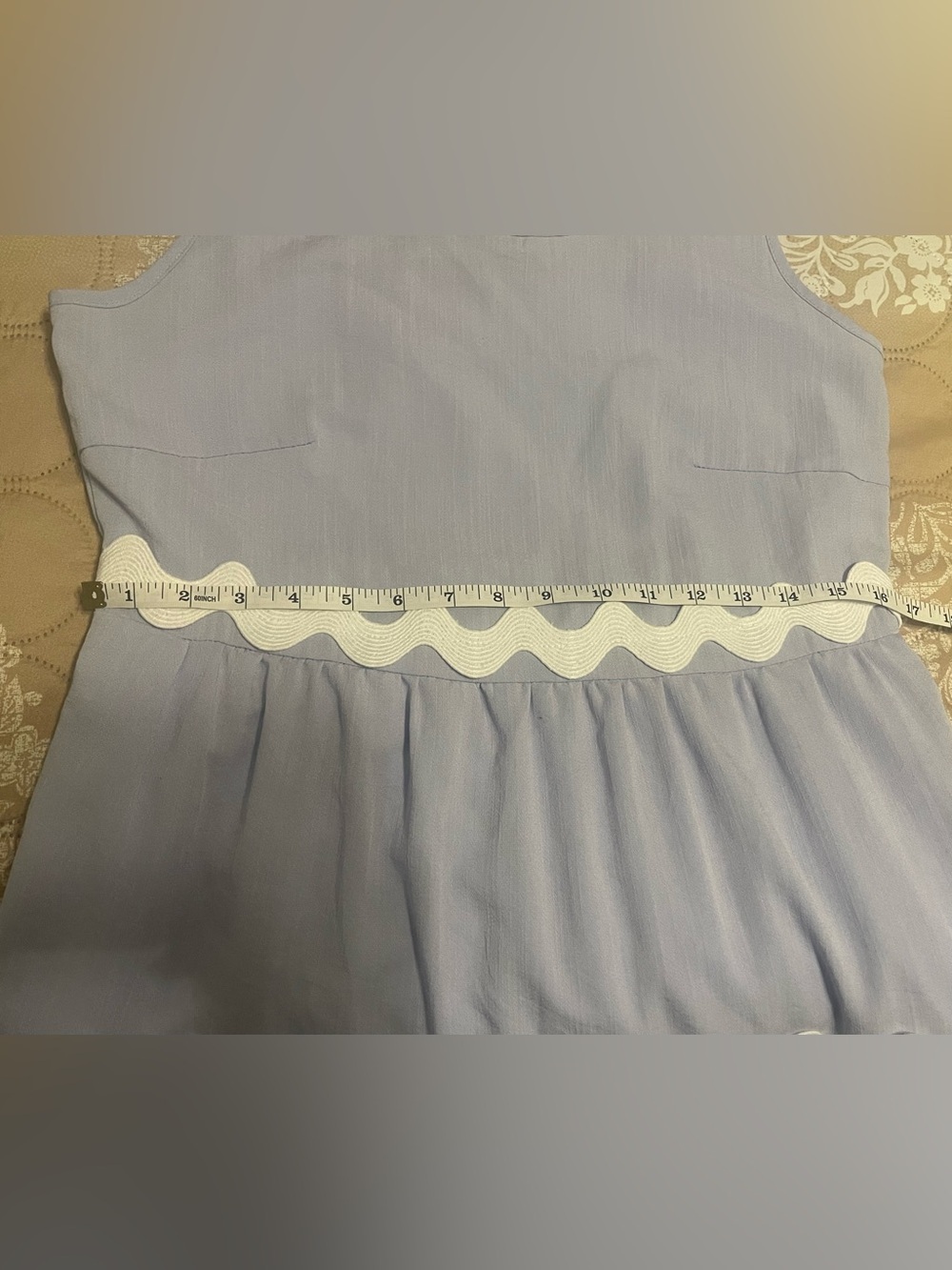 Sleeveless light blue Maxi Dress with White Scallop Trim - Picture 7 of 10